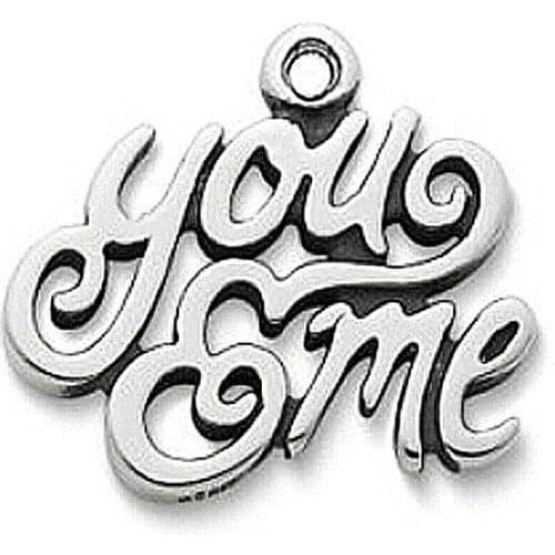 Top Quality Alloy Eco-friendly Antique Silver Plating You & Me Letters Metal Craft Charms For Girl or Boys Jewelry Accessory DIY
