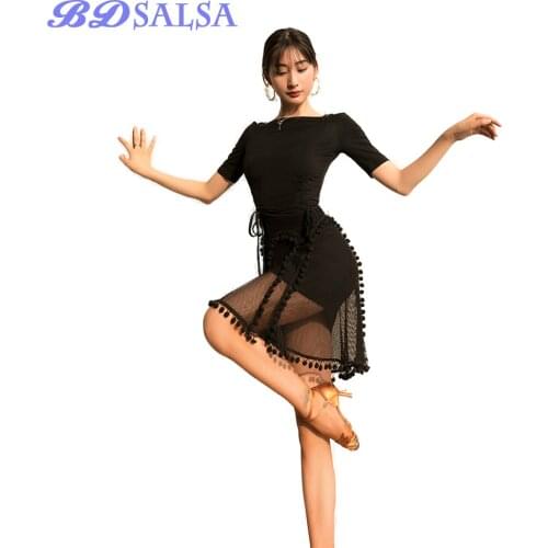 Latin Dance skirt Practice Clothes Female Adult New Sexy Profession Training Wear Dress ZD80 Black Rumba Precisely STOCK GIFT