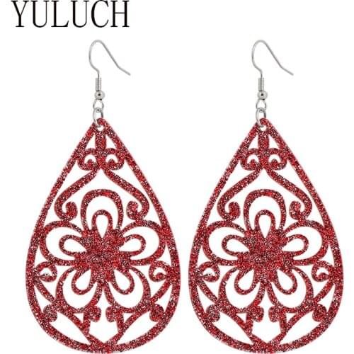 YULUCH Special Water drop earrings for women hollow out Acrylic pendant jewelry earrings girls art silver color hooks earrings