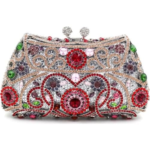 Green/Pink/Purple Rhinestone Ladies Clutch Bags Fashion Red Crystal Women Evening Clutches Handbags Female Crystal Clutch Bag