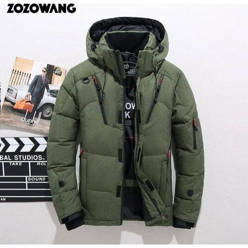 ZOZOWANG Duck Down Jacket Men Thicken Hooded Long Sleeve Blue Down Zipper Pocket Coat Warm Feather Winter Men Down Jacket