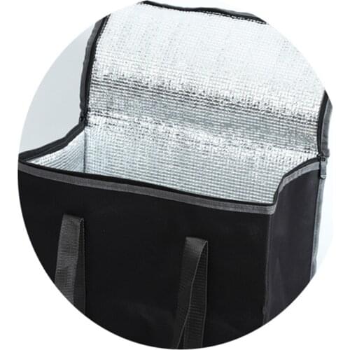 1pc Food Delivery Bag Black/Grey Insulated Reusable Grocery Bag Food Delivery Bag With Dual Zipper Waterproof Contain Pizza Box