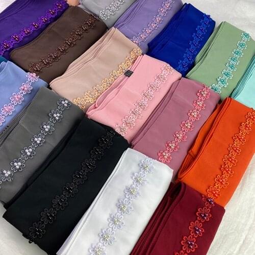 10 PCS New Chiffon Hijabs Women Pearls Lace Designer Headband Printe 19 Color