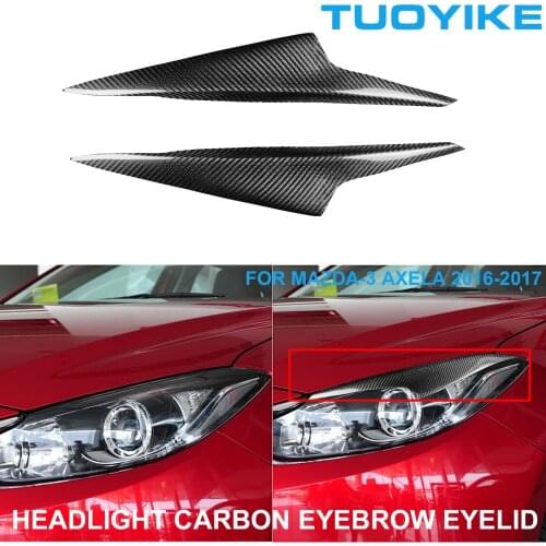 2PCS Car Styling Real Carbon Fiber Headlight Eyebrow Eyelids Trim Cover Sticker For MAZDA-3 Mazda3 Axela 2016-2017 Accessories