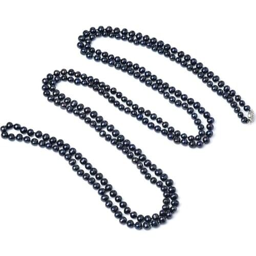 3 rows Smooth and small add Lovely with Size slender Black gloss 6-7 MM Beads Pure Freshwater Natural Chain Type Necklace