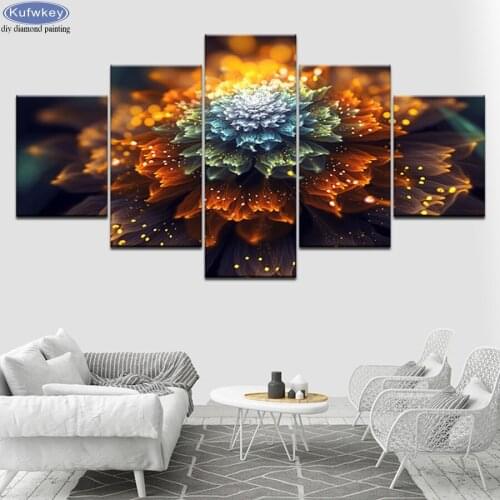 5 pcs Diamond Embroidery colorful abstract flower 5d diamond painting rhinestone pictures full square round drill Diamond mosaic