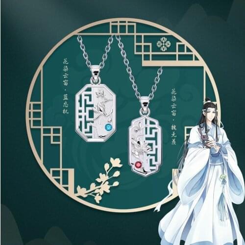 Anime MDZS Mo Dao Zu shi Wei Wuxian Lan Wangji 925 Silver Necklace Pendant Cartoon Accessories Xmas Birthday Gifts