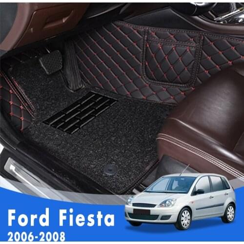 Car Floor Mats For Ford Fiesta 2008 2007 2006 Double Layer Wire Loop Custom Leather Foot Pedal Car Front And Rear Carpet Cover