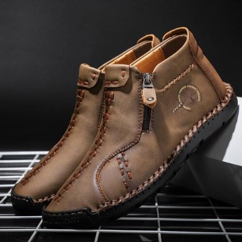 New Fashion Men Genuine Leather Soft Classic Leisure Non-slip First Layer Cowhide Ankle Boots Brand Men Casual Shoes Size 38-48