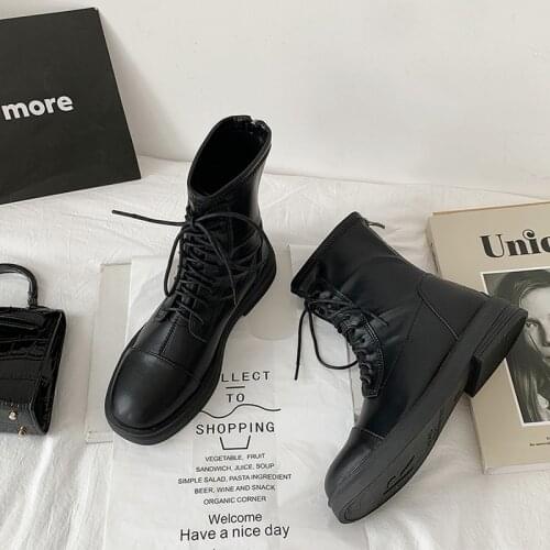 Ankle Boots Womens PU Leather Lace Up Ladies Motorcycle Boots Zip Platform Women Shoes Fashion Female Short Boot 2021 New