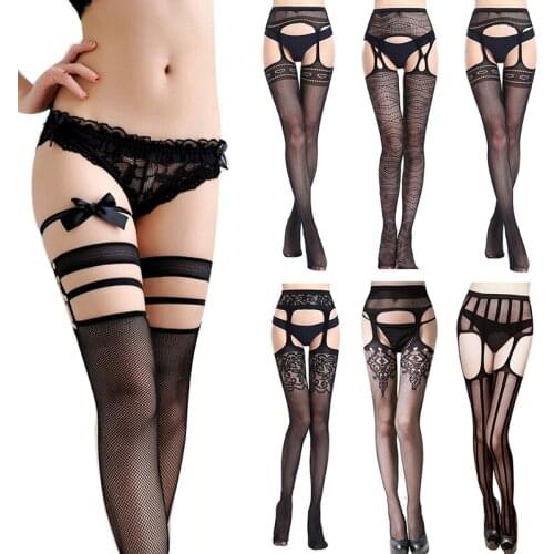 Black Sexy Lace Soft Top Thigh High Stockings Garter Belt Stripe Elastic Stockings Fishnet Stocking Thigh Sheer Tights Pantyhose