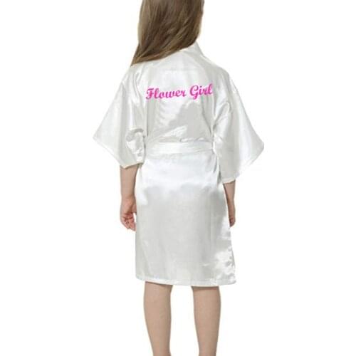 C&Fung Kids' Satin Rayon Kimono Robe with flower girl writing hot pink Bathrobe Wedding Birthday bride mother daughter robes