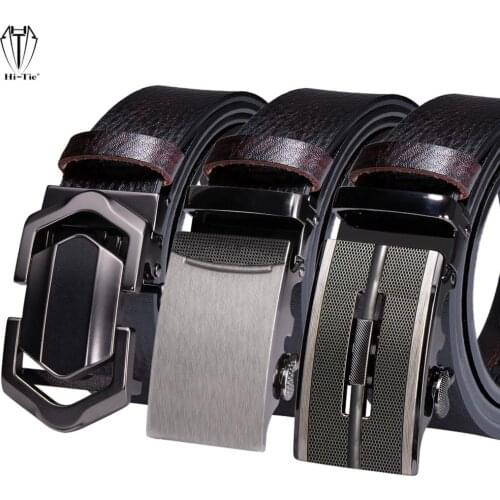 Designer Automatic Buckles Mens Belts Brown Coffee Genuine Leather Male Waistband Alloy Button Ratchet Straps for Dress Jeans