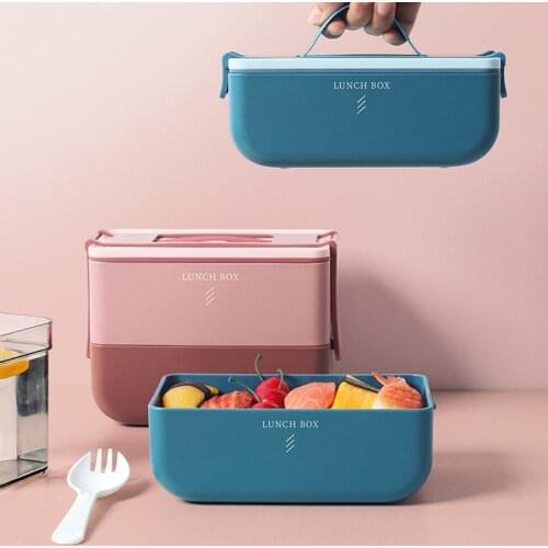 Double-layer bento box for kids Portable japanese style lunch box Leak-Proof food container storage box Microwave Dinnerware