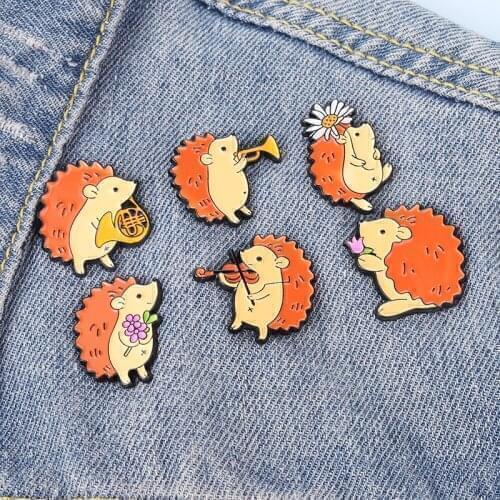 Hedgehog Musician Audience Enamel Pins Custom Wholesale Music Brooch Lapel Pin Badge Bag Cartoon Animal Gift for Kids Friends