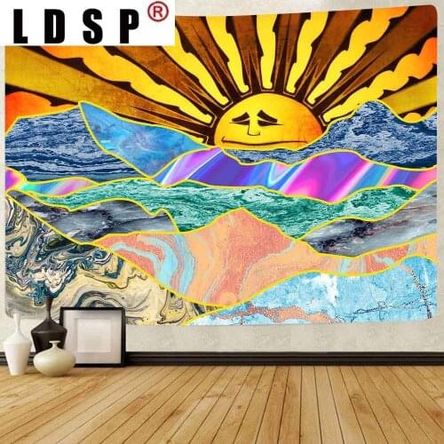 LDSP Tapestry Bohemia Trippy Mountain Sun Colorful Wave Mandala Wall Hanging Tapestries for Living Room Bedroom Home Dorm Decor
