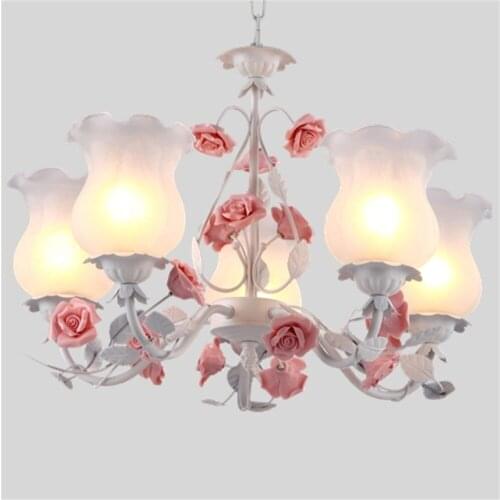 Ceramic Rose Pastoral Style Nordic Pendant Lights Princess Girl bedroom living room Wedding Childrens room Home Lighting
