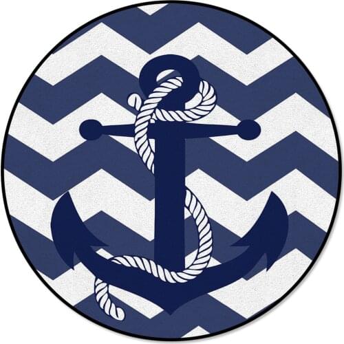 Anchor Rope Ripple Navy Blue Pattern Rugs and Carpets for Home Living Room Round Rug for Children Rooms Non-slip