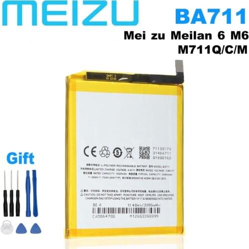 Meizu BA711 Original Battery For Meizu Meilan 6 M6 M711Q M711 M711C Mobile Phone Batteries High Capacity 3090mAh +Free tools