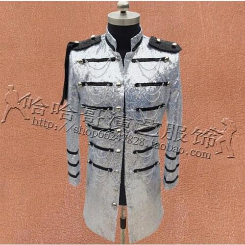 Multi-breasted Clothes Men Sequins Suits Designs Stage Costumes For Singers Jacket Mens Blazers Dance Star Style Black Silver