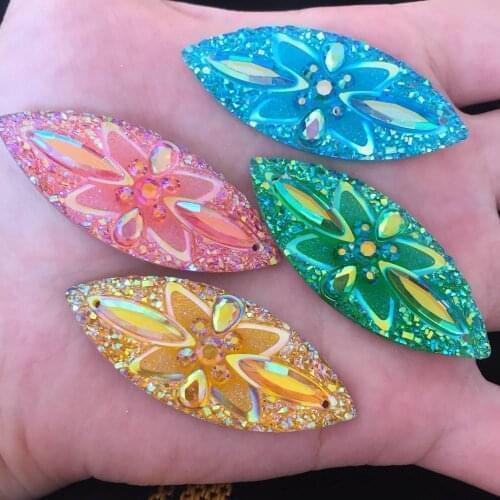 New 4PCS AB Resin Horse Eye Ore Edge Flatback Rhinestone Wedding 2 Hole Buttons R80