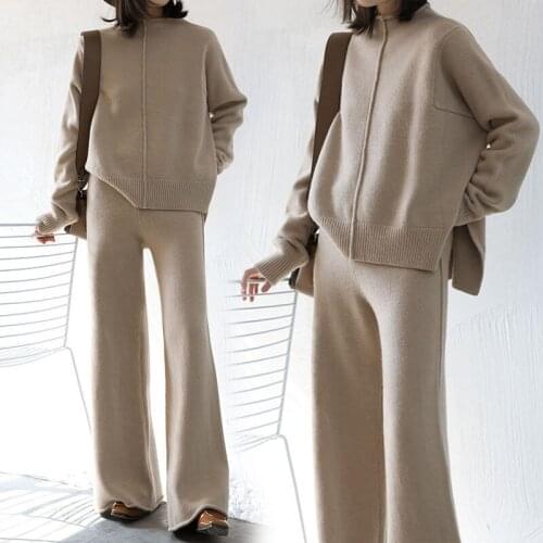 New Two-piece Set Womens Sweater And Wide Leg Pants Spring And Autumn 2-Piece Set
