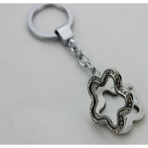 Flower Shape Floating Locket Keychains Stainless Steel Floating Locket Keychain Keyrings 5PCS