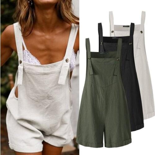 Casual Womens Playsuit Loose Botton Design Female Rompers Summer Jumpsuits Strappy Pants Female Short Overalls