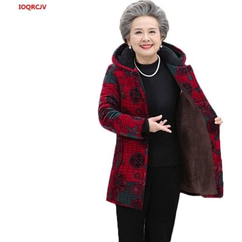 Middle-aged Women Down Cotton Jacket Autumn Winter Grandma Loose Warm Cotton Coat Old People Plus size Hooded Outerwear 5XL 1205