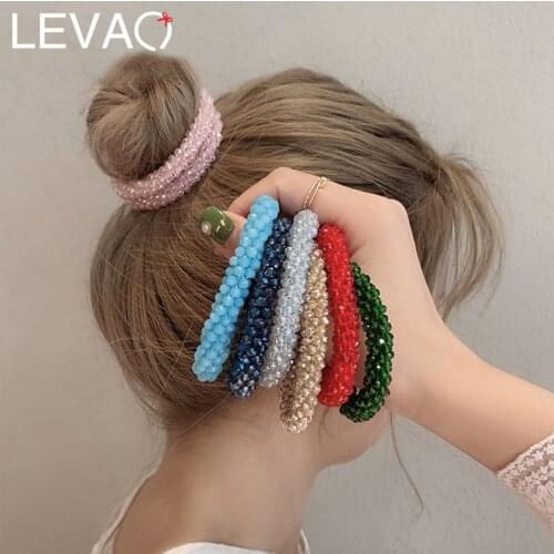 Levao Crystal Beads Hair Rope for Women Ponytail Scrunchies Elastic Hair Bands Beaded Rubber Hairband Hair Accessories
