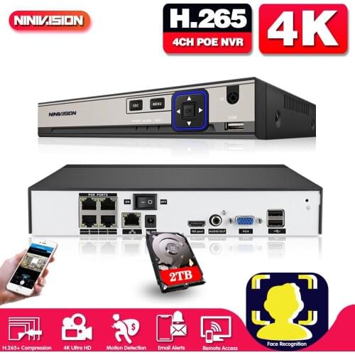 NINIVISION H.265 4CH 8CH 4K PoE NVR 2MP 4MP 5MP 8MP Network Video Recorder Home Security CCTV Surveillance NVR For PoE IP Camera