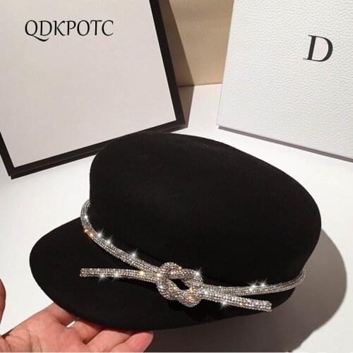 2020 Hat Autumn Winter High-End Wool Fedoras Fashion Women Felt Cap Europe Station Ladies Retro Elegant Equestrian Hat QDKPOTC