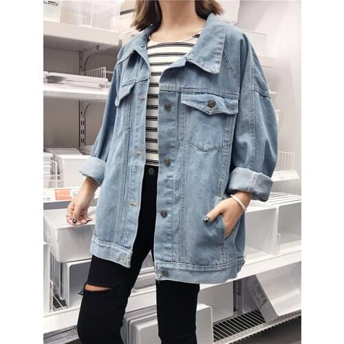 Vintage Hong Kong Style Women Denim Jackets 2021 Spring Autumn Korean Chic Loose All-Match Jean Coat Fashion Solid Color Outwear