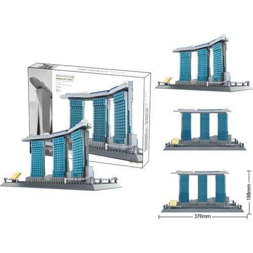 World famous modern Architecture Singapore Luxurious hotel Marina Bay Sands building block assemble model bricks toy collection