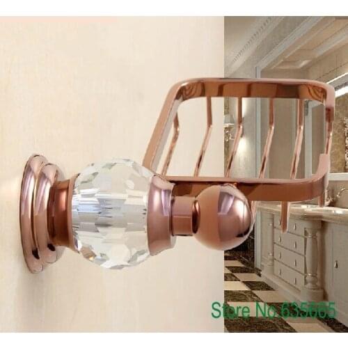 High Quality Crystal Glass Decoration Rose Gold Bathroom Soap Dishes Net Holder Rack Shelf Sanitary Ware Hardware Accessories