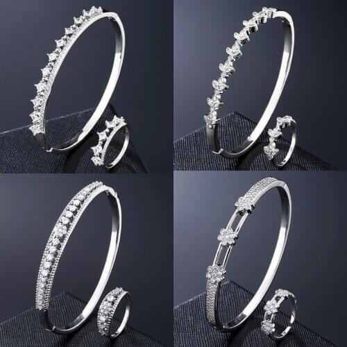 ZAKOL Romantic Micro Inlay Cubic Zirconia Butterfly Openwork Bracelet Ring Set for Women Anniversary Birthday Jewelry FSSP1008