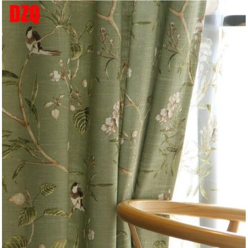 Rural Curtains for Living Room dining Bedroom American Country Style Flower Bird Cotton and Linen Fabric Curtains Customization