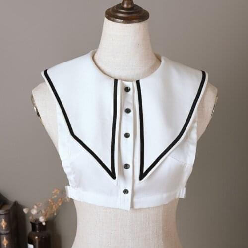 2021 Women Striped Pointed Long Lapel Half Shirt Blouse Dickey Detachable False Collar Button Winter Decorative Clothing