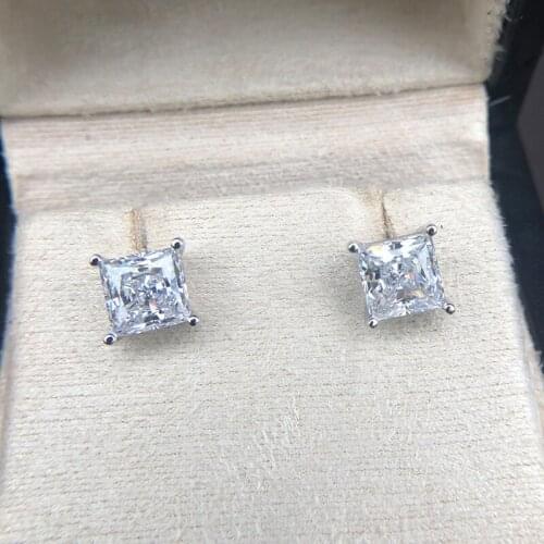 Luxury 100% 925 Sterling Silver Stud Earrings For Women 7*7mm High Carbon Diamond Wedding Engagement Fine Jewelry Gift Wholesale