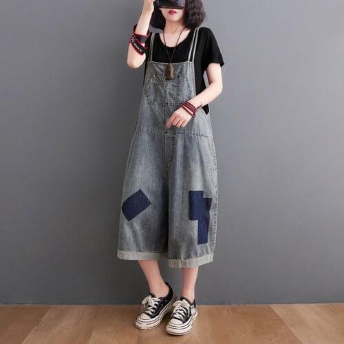 6517 Denim Jumpsuit Women Oversize Elegant Patchwork Bleached Vintage Simple Light Blue Casual Rompers Loose Wide Leg Overall