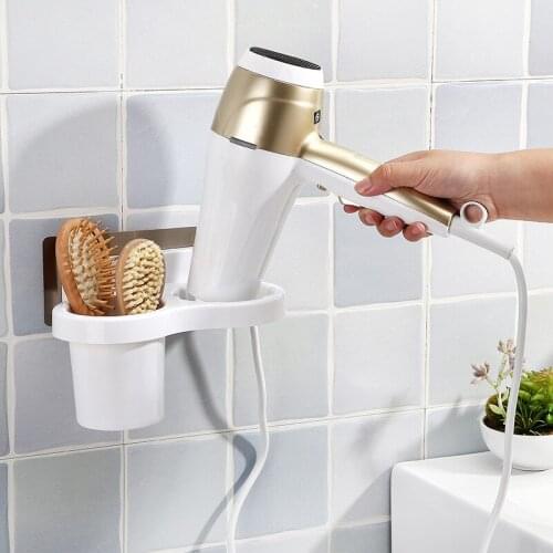 Bathroom Hair Dryer Holder Wall Mounted Rack Space Save Shelf Storage Organizer Hairdryer Rack Holder Hanger Home Supplies 1pc