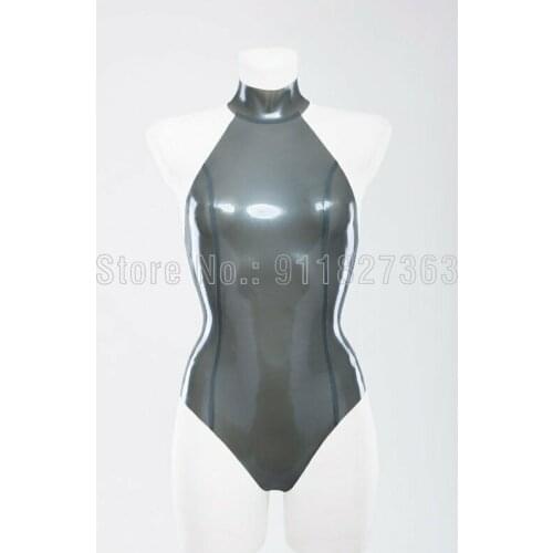 100% Natural Latex Catsuit Gummi Swimsuit Open Back Transparent Black Sexy Sweet Sleeveless Customized