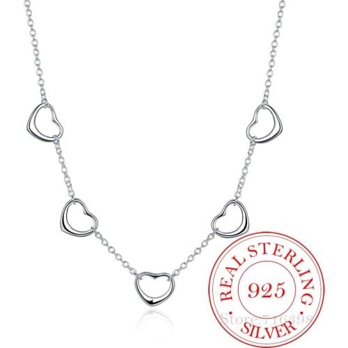 2020 Vintage Bijoux Luxury 5 Love Heart Charm Statement Pendant Necklace for Women 925 Sterling Silver Fine Jewelry Accessories