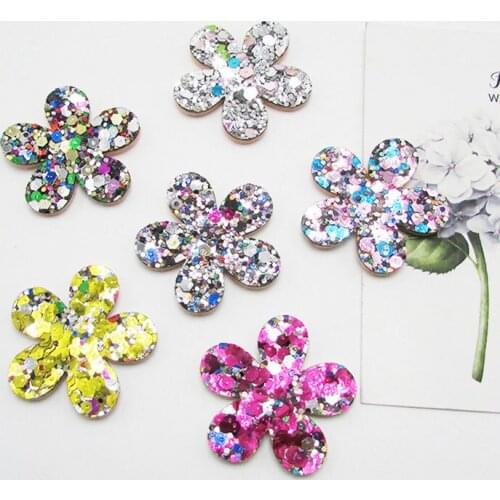 50pcs 3.3cm Glitter Flower Padded Patches Appliques For Clothes Sewing Supplies DIY Hair Bow Decoration,Gril Hair Accessories