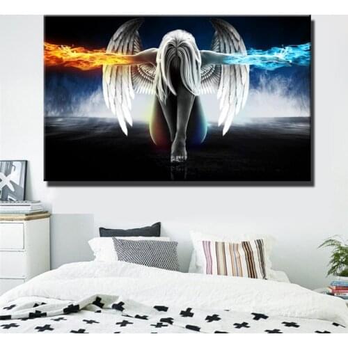 Anime Angel Girl Wings Ice and Fire Poster and Digital Printed Wall Art Picture Cuadros for Living Room Home Decor No Frame
