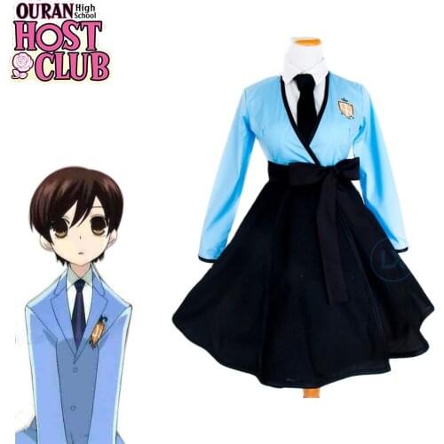 Anime Ouran High School Host Club Cosplay Costume Fujioka Haruhi Lolita Kimono Dress Full Sets Female Girls Halloween