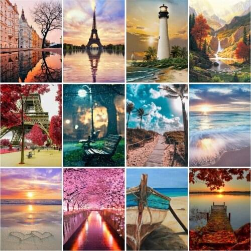 AZQSD Oil Painting Drawing On Canvas Seaside Hand Paind Kit Canvas Unique Gift For Children Paint By Numbers Scenery Home Decor