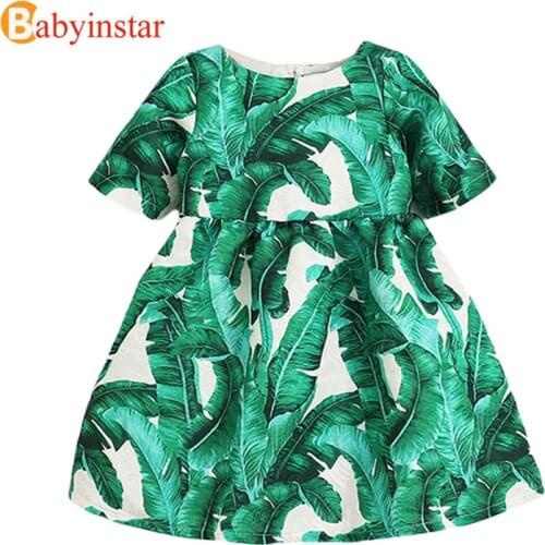 Babyinstar Plantain Leaf Pattern Girls Dress Autumn Flower Girl Dresses Childrens Clothing For 2-8Y Baby Casual Princess Dress