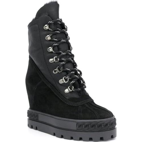 Fashion Woman Warm Fur Ankle Boots Height Increased Thick Platform Sole Round Toe Patchwork Martin Boot Female Winter Snow Boots