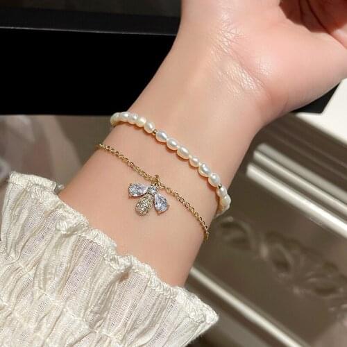 Fashion Female Women On Hand Chain Bangles Bracelets Jewelry Girls Korean Popular Now New 2021 Vintage Imitation Pearl Alloy